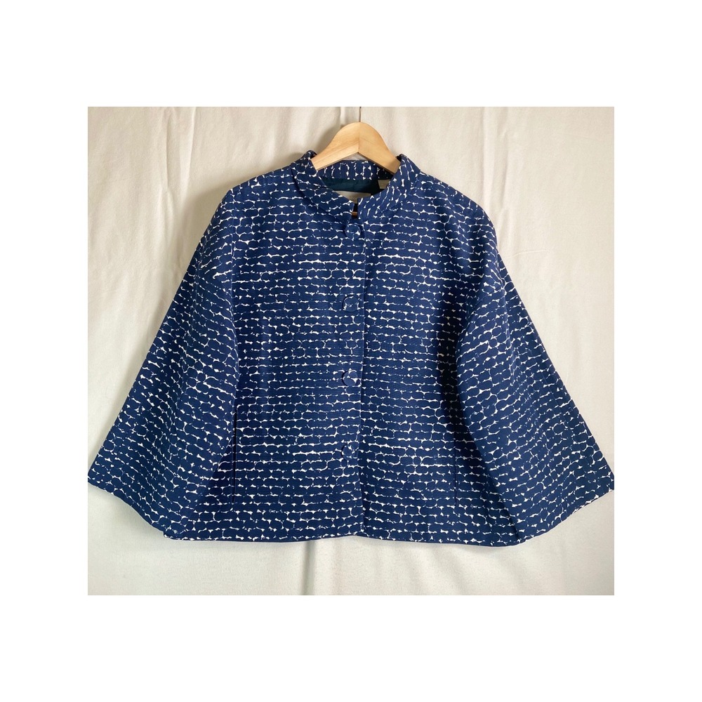 Liz Claiborne Silk Blend Cape Jacket XL Blue White Abstract Print Swing Coat